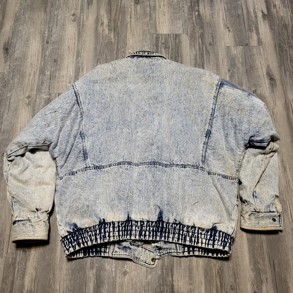 Vintage Y2K Stone Acid Wash Denim Heavy Winter Coat Quilted Lined Size Large - Picture 3 of 7